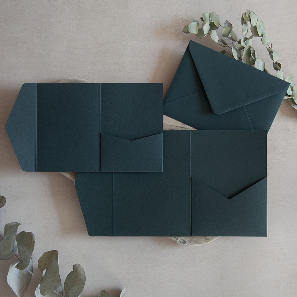 DIY Forest Dark Green Pocketfold Envelopes 5x7"